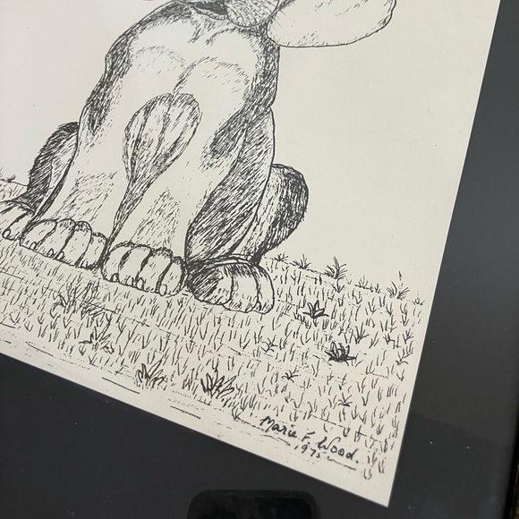 Beagle Puppy Dog Original Ink Drawing Framed Art Signed by Marie F Wood 1975 - Picture 5 of 5